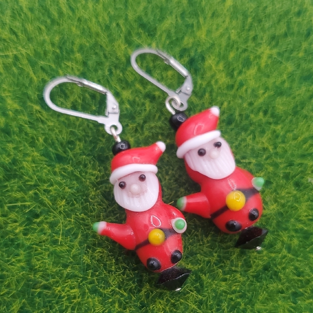 Handcrafted Glass Santa Claus Earrings Christmas Is Coming! E227